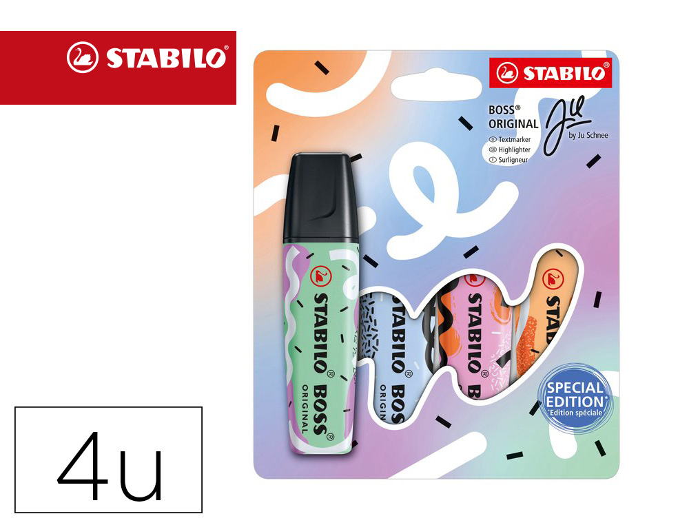 [167483] Rotulador stabilo boss fluorescente original pastel by ju schnee estuche de 4 colores surtidos