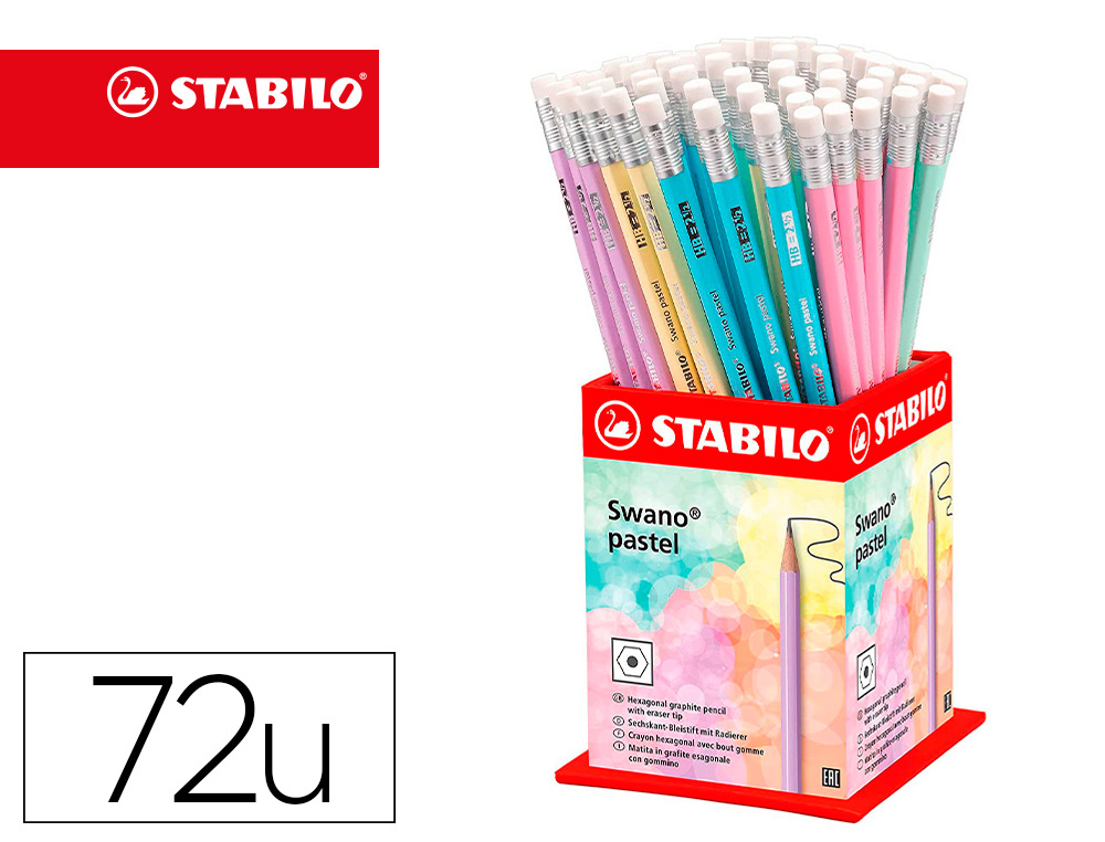 [166245] Lapices de grafito con goma stabilo swano mina 2,2 mm dureza hb expositor de 72 unidades colores pasteles