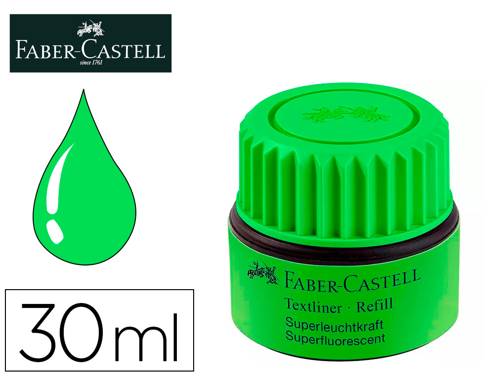 [166024] Tinta rotulador faber castell textliner fluorescente 1549 con sistema capilar color verde bote 30 ml