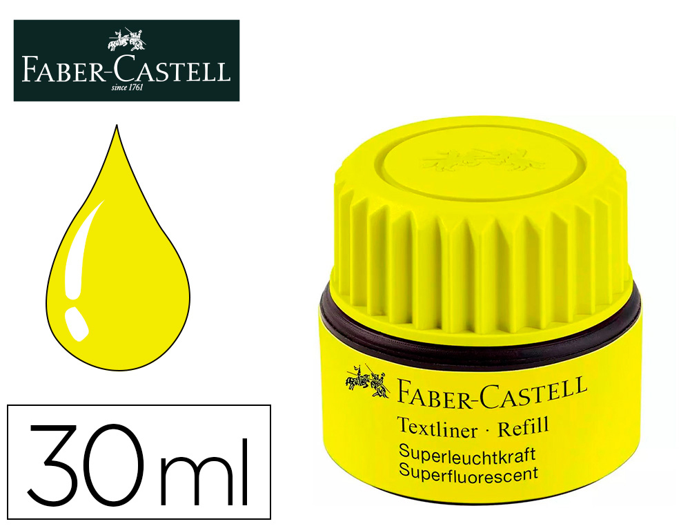 [166019] Tinta rotulador faber castell textliner fluorescente 1549 con sistema capilar color amarillo bote 30 ml