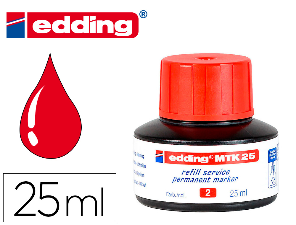[166017] Tinta rotulador edding mtk25 con sistema capilar color rojo frasco de 25 ml
