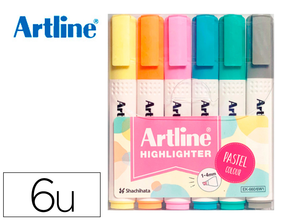 [165843] Rotulador artline fluorescente ek-660 colores pastel bolsa de 6 unidades colores surtidos
