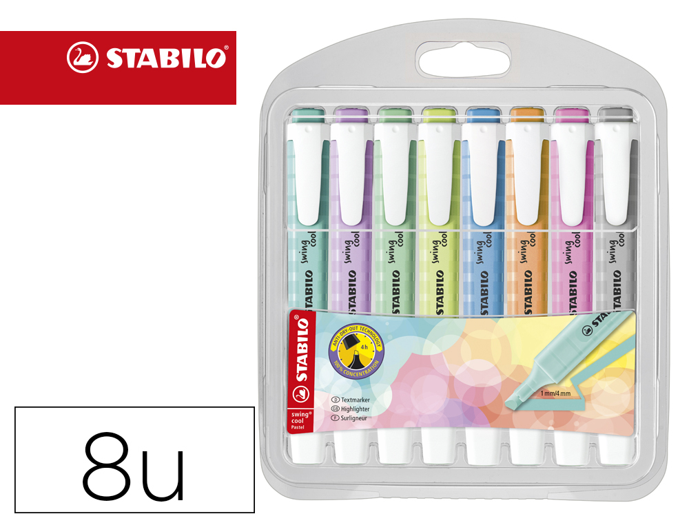 [165047] Rotulador stabilo fluorescente fino swing cool pastel estuche de 8 unidades colores surtidos