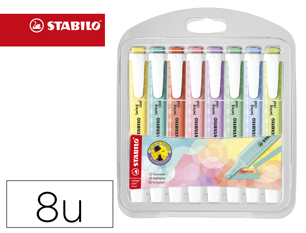 [165027] Rotulador stabilo fluorescente fino swing cool pastel estuche de 8 unidades colores surtidos