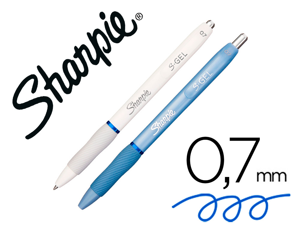 [164954] Boligrafo sharpie fashion retractil tinta gel azul 0,7 mm color azul hielo y blanco