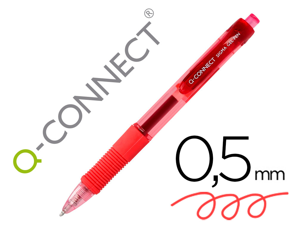 [164173] Boligrafo q-connect sigma retractil con sujecion de caucho tinta gel 0,5 mm color rojo