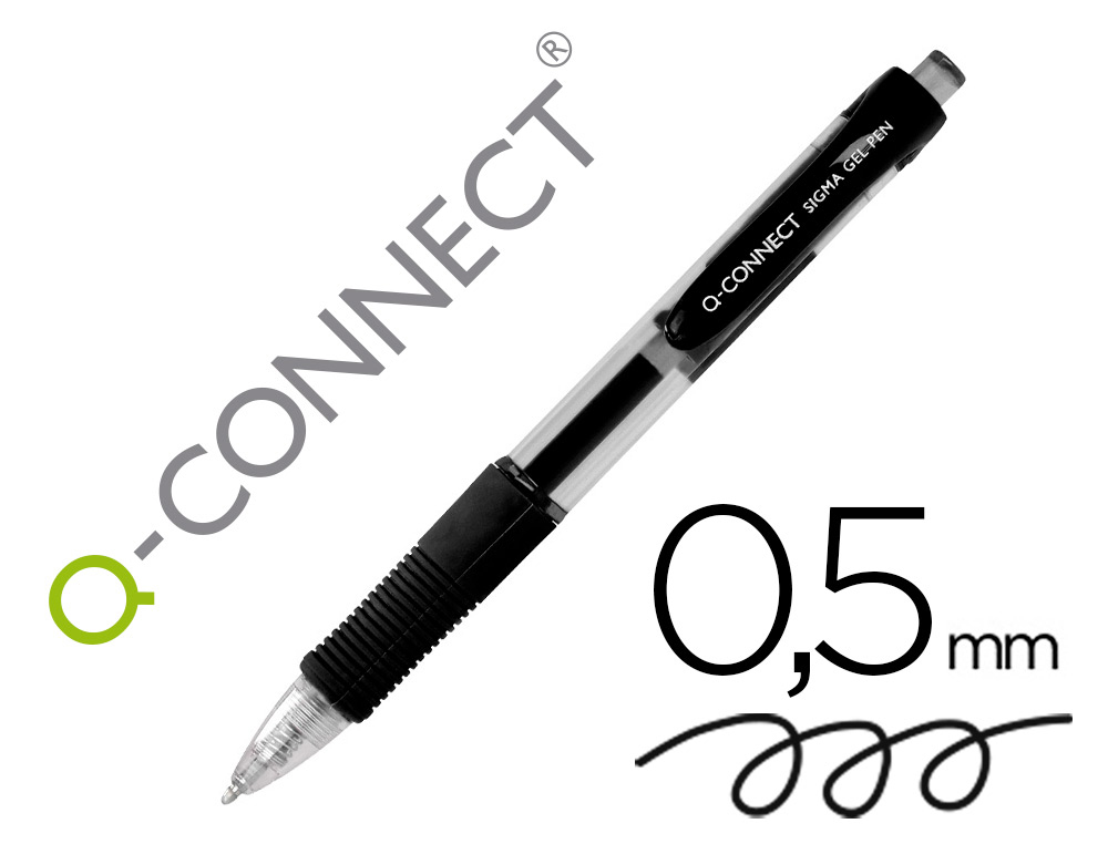 [164172] Boligrafo q-connect sigma retractil con sujecion de caucho tinta gel 0,5 mm color negro