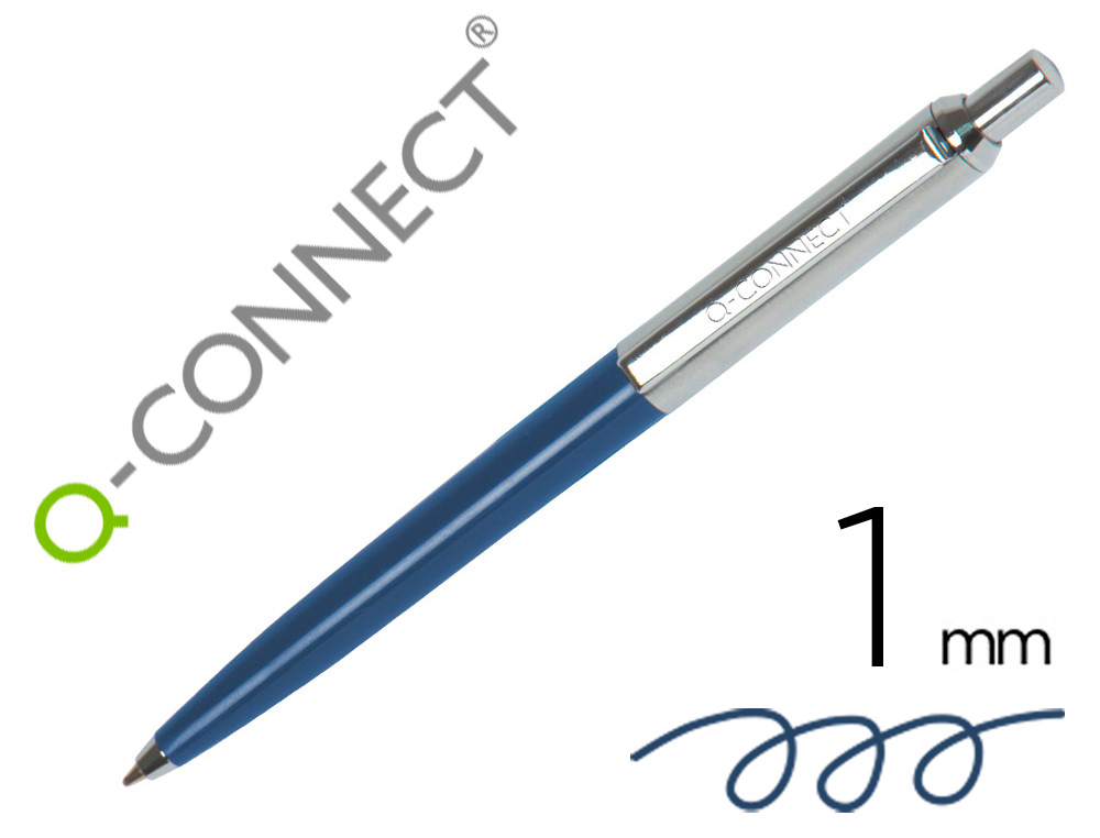 [164166] Boligrafo q-connect premium metalico retractil con clip color azul punta 1 mm