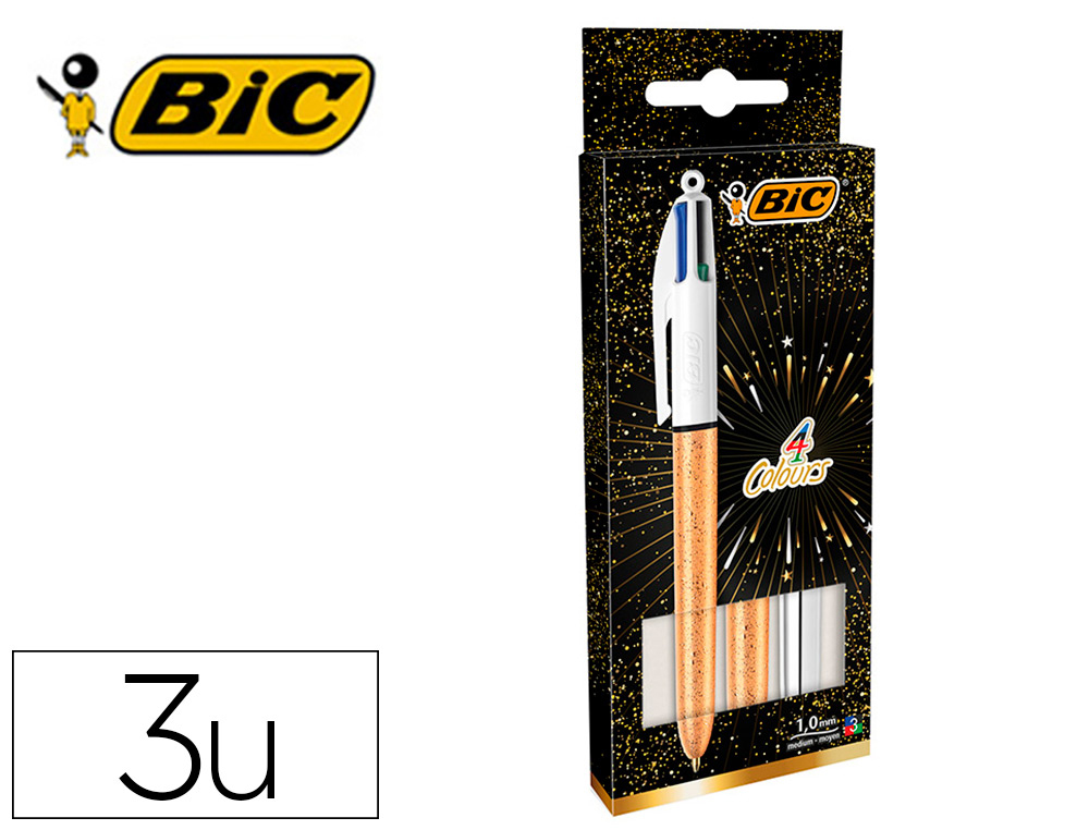 [163329] Boligrafo bic cuatro colores set regalo 50 aniversario 2 unidades shine color oro mate + 1 unidad shine color plata