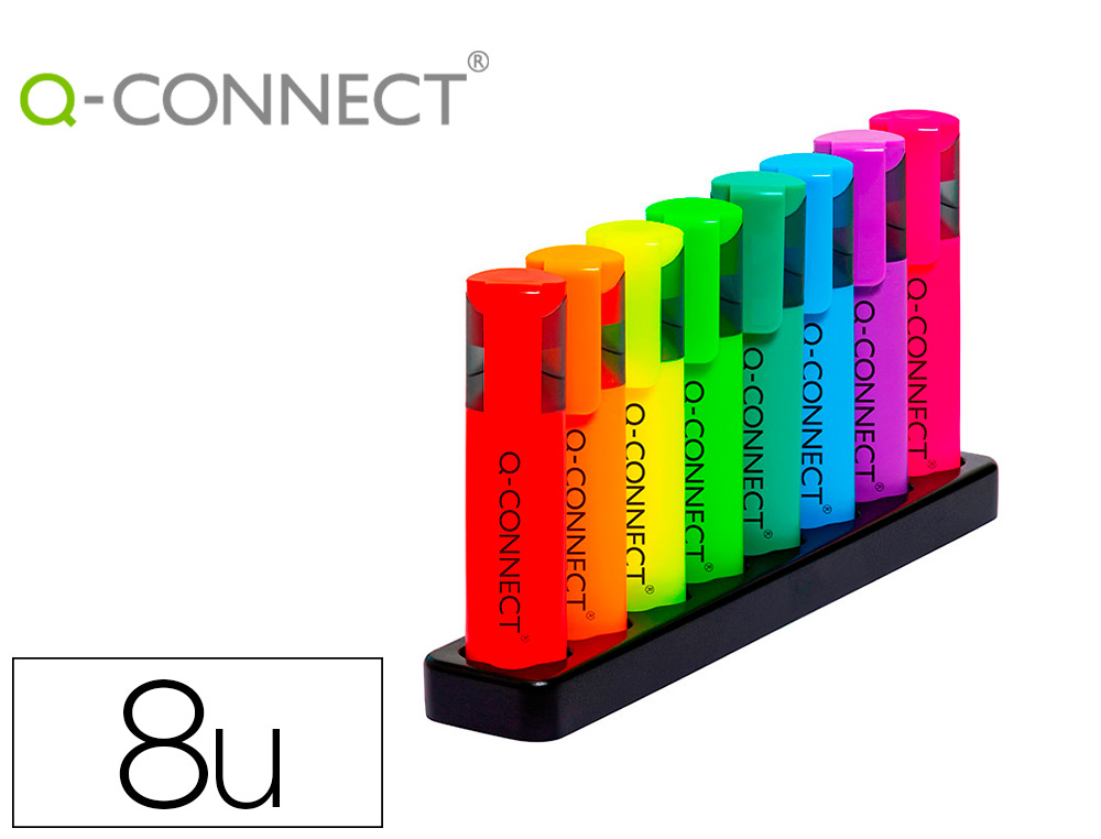 [163013] Rotulador q-connect fluorescente neon punta biselada estuche de sobremesa 8 colores surtidos