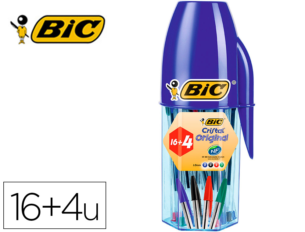 [162920] Boligrafo bic cristal mega tubo 16+4 unidades colores surtidos 8 azules / 5 negros / 4 rojos/ 3 verdes