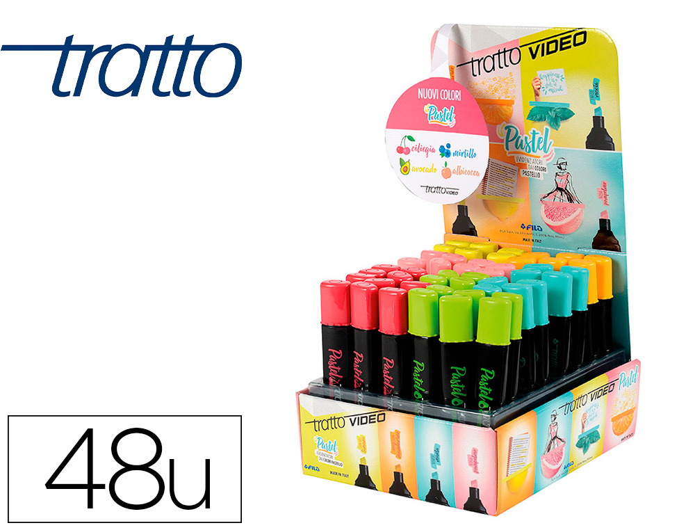 [162503] Rotulador tratto video pastel fluorescente expositor de 48 unidades colores surtidos