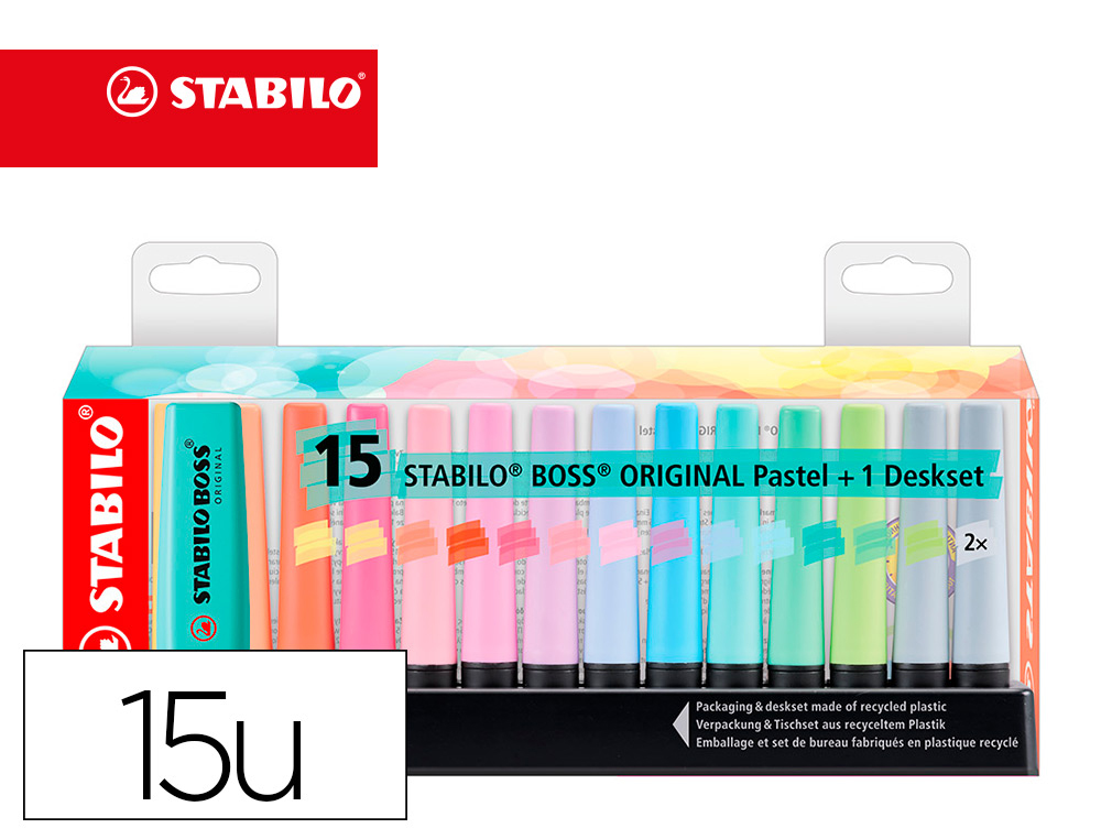 [161922] Rotulador stabilo boss fluorescente 70 pastel deskset estuche de 15 unidades colores surtidos