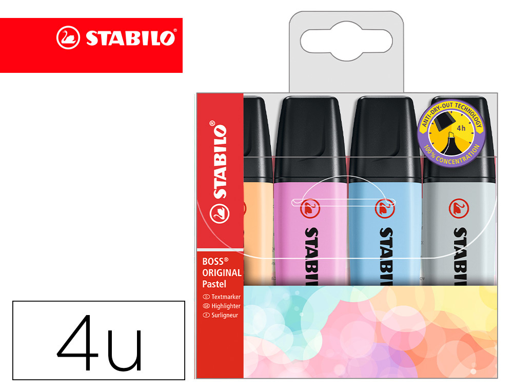 [161919] Rotulador stabilo boss fluorescente 70 pastel estuche de 4 unidades colores