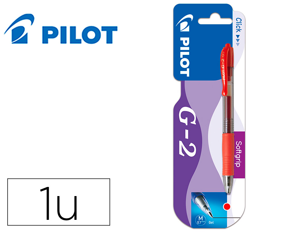 [161351] Boligrafo pilot g-2 rojo tinta gel retractil sujecion de caucho en blister