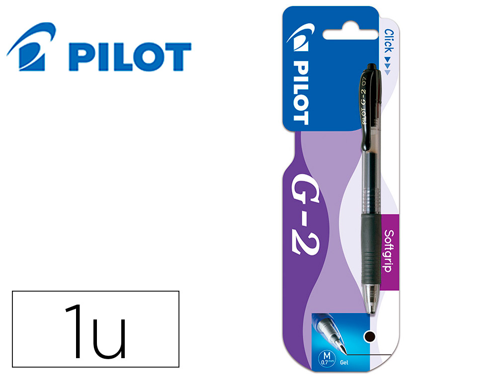 [161350] Boligrafo pilot g-2 negro tinta gel retractil sujecion de caucho en blister