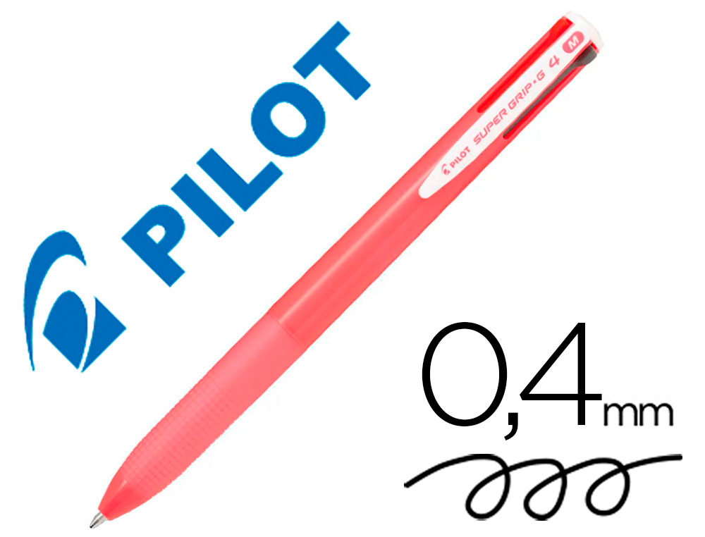 [159899] Boligrafo pilot super grip g 4 colores retractil sujecion de caucho tinta base de aceite cuerpo color rosa
