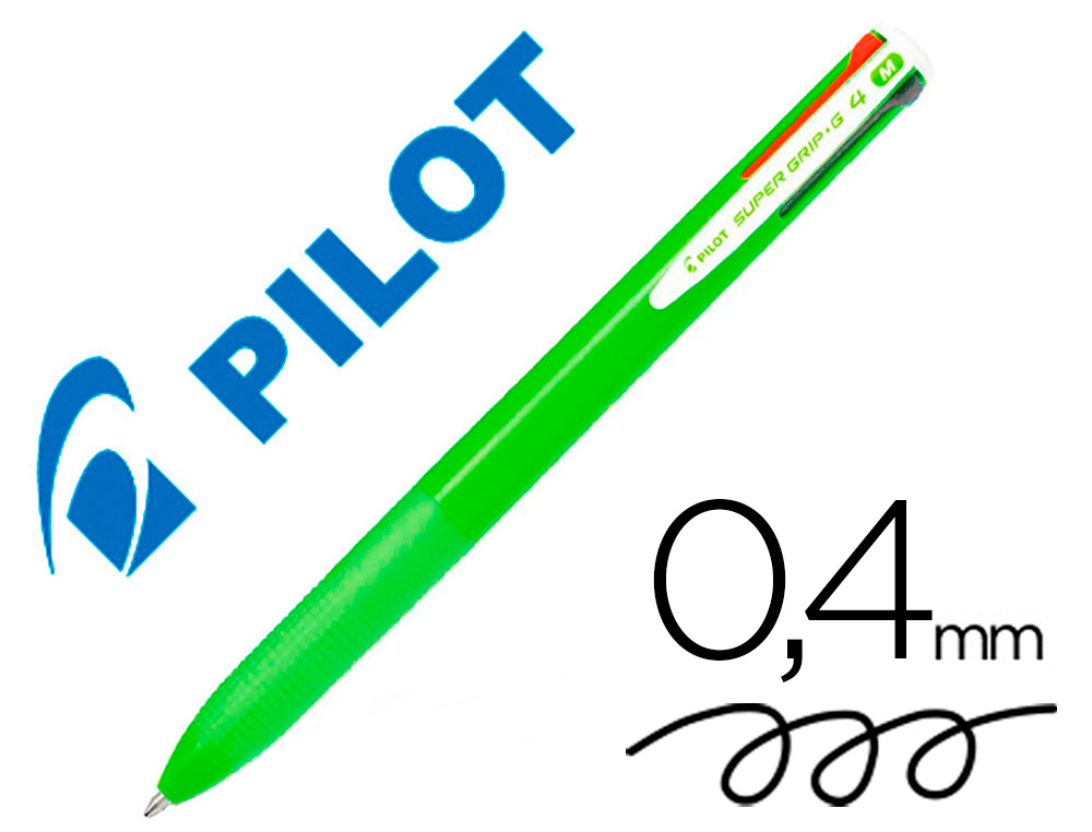 [159898] Boligrafo pilot super grip g 4 colores retractil sujecion de caucho tinta base de aceite cuerpo color verde