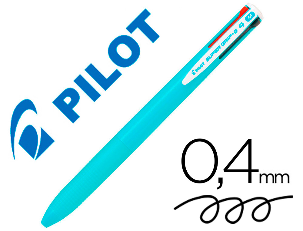 [159897] Boligrafo pilot super grip g 4 colores retractil sujecion de caucho tinta base de aceite cuerpo color azul