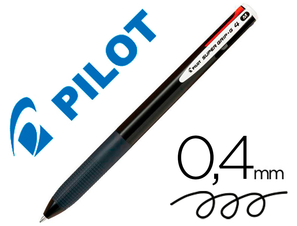 [159896] Boligrafo pilot super grip g 4 colores retractil sujecion de caucho tinta base de aceite cuerpo color negro