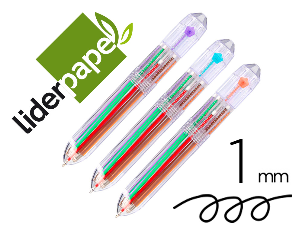 [159576] Boligrafo liderpapel 10 en 1 cuerpo transparente 10 colores 1 mm retractil