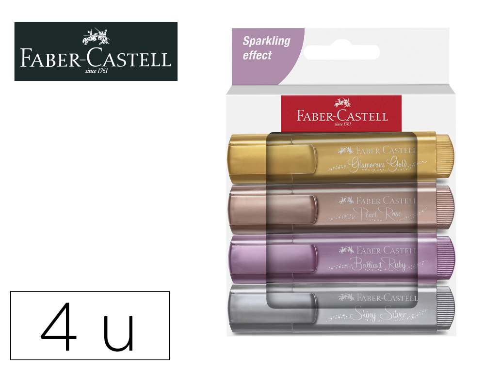 [156614] Rotulador faber fluorescente texliner 46 color metalico estuche 4 unidades colores surtidos