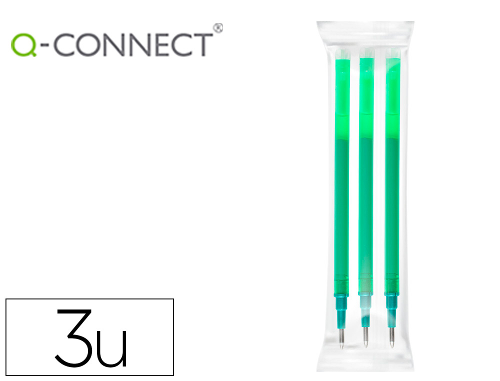 [155271] Recambio boligrafo q-connect retractil kf11060 borrable verde caja de 3 unidades