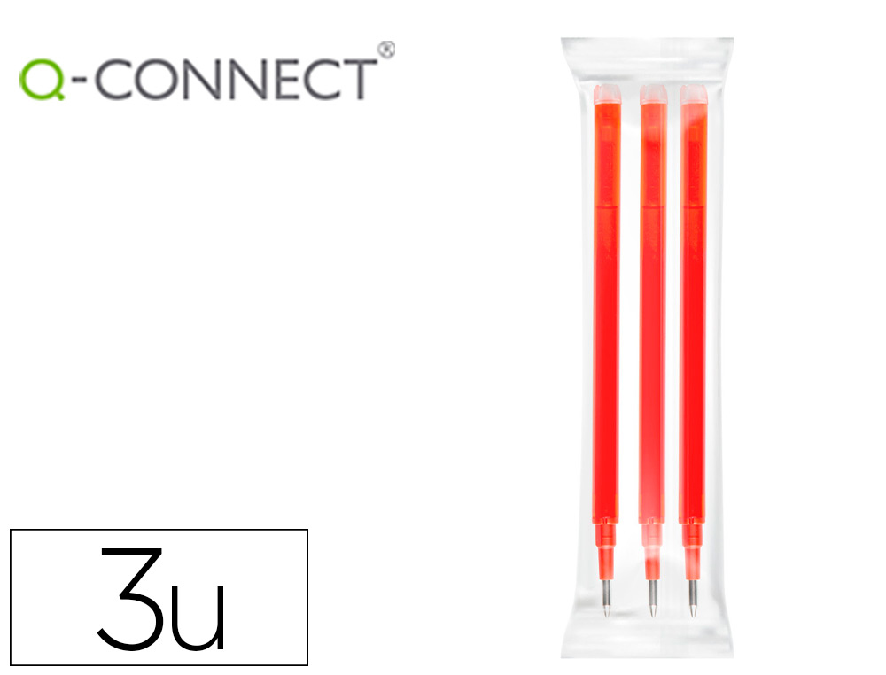 [155270] Recambio boligrafo q-connect retractil kf11059 borrable rojo caja de 3 unidades