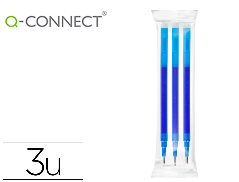 [155268] Recambio boligrafo q-connect retractil kf11058 borrable azul caja de 3 unidades