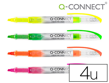 [155087] Rotulador q-connect fluorescente punta biselada tinta liquida bolsa de 4 unidades colores surtidos