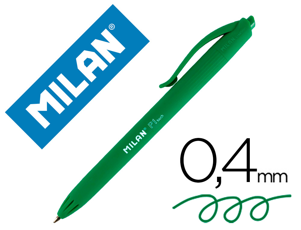 [154005] Boligrafo milan p1 retractil 1 mm touch verde