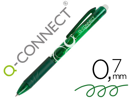 [153567] Boligrafo q-connect retractil borrable 0,7 mm color verde