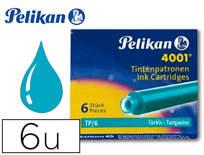 [90401] Tinta estilografica pelikan tp6 turquesa caja de 6 cartuchos