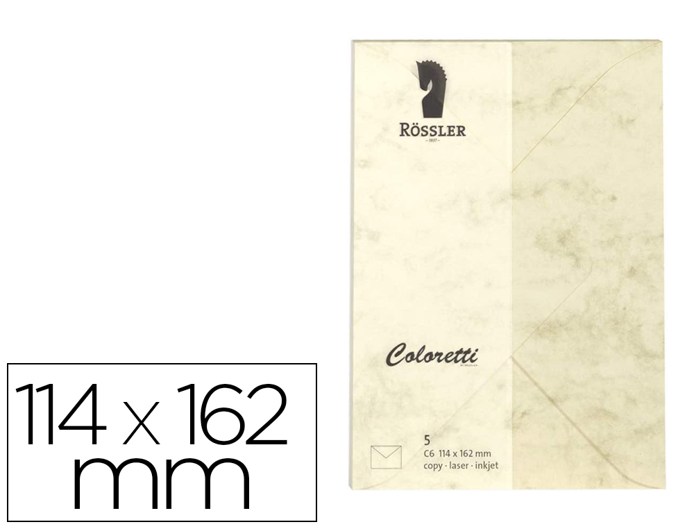 [167178] Sobre rossler coloretti c6 ministro color marmol crema 114x162 mm pack de 5 unidades