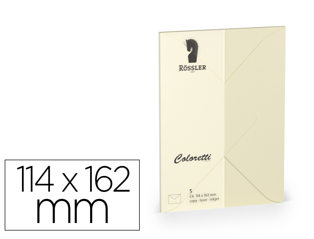 [167175] Sobre rossler coloretti c6 ministro color crema 114x162 mm pack de 5 unidades