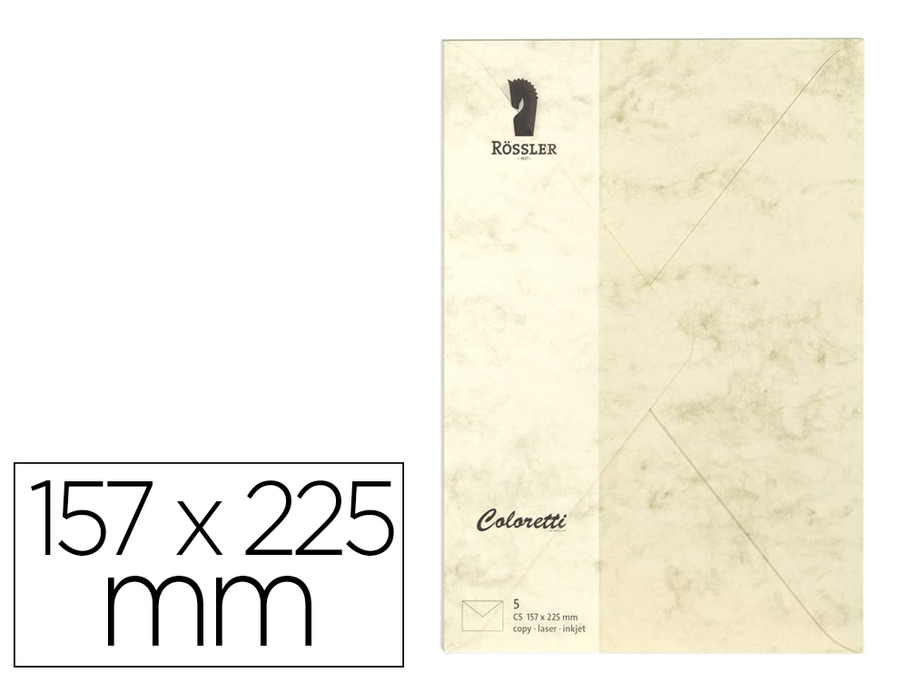[167172] Sobre rossler coloretti c5 color marmol crema 157x225 mm pack de 5 unidades