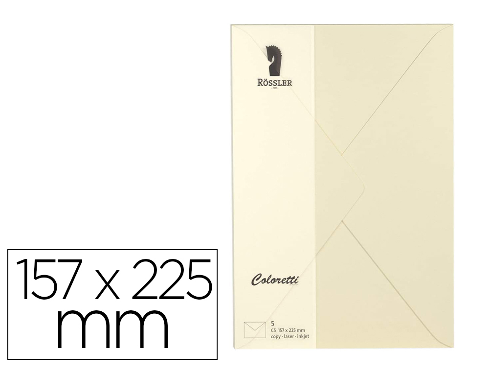 [167169] Sobre rossler coloretti c5 color crema 157x225 mm pack de 5 unidades