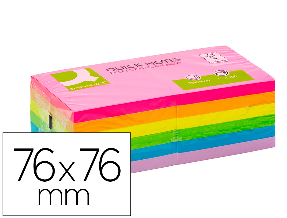 [164163] Bloc de notas adhesivas quita y pon q-connect 76x76 mm fsc colores neon y pastel surtidos
