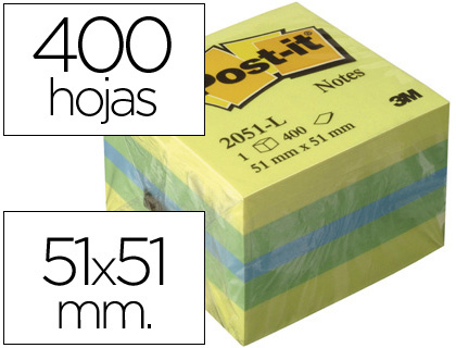 [39334] Bloc de notas adhesivas quita y pon post-it 51x51 mm minicubo color limon 2051-l 400 hojas