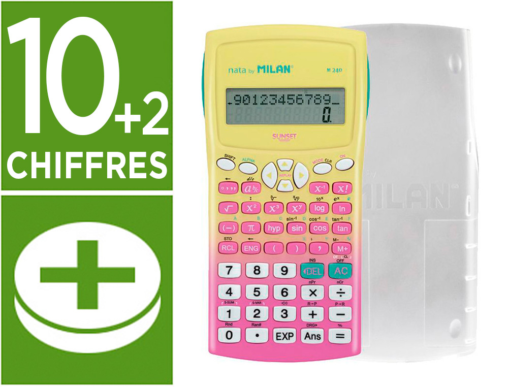 [163565] Calculadora milan cientifica m240 sunset tapa translucida 2 lineas 240 funciones 10+2 digitos color rosa /amarillo
