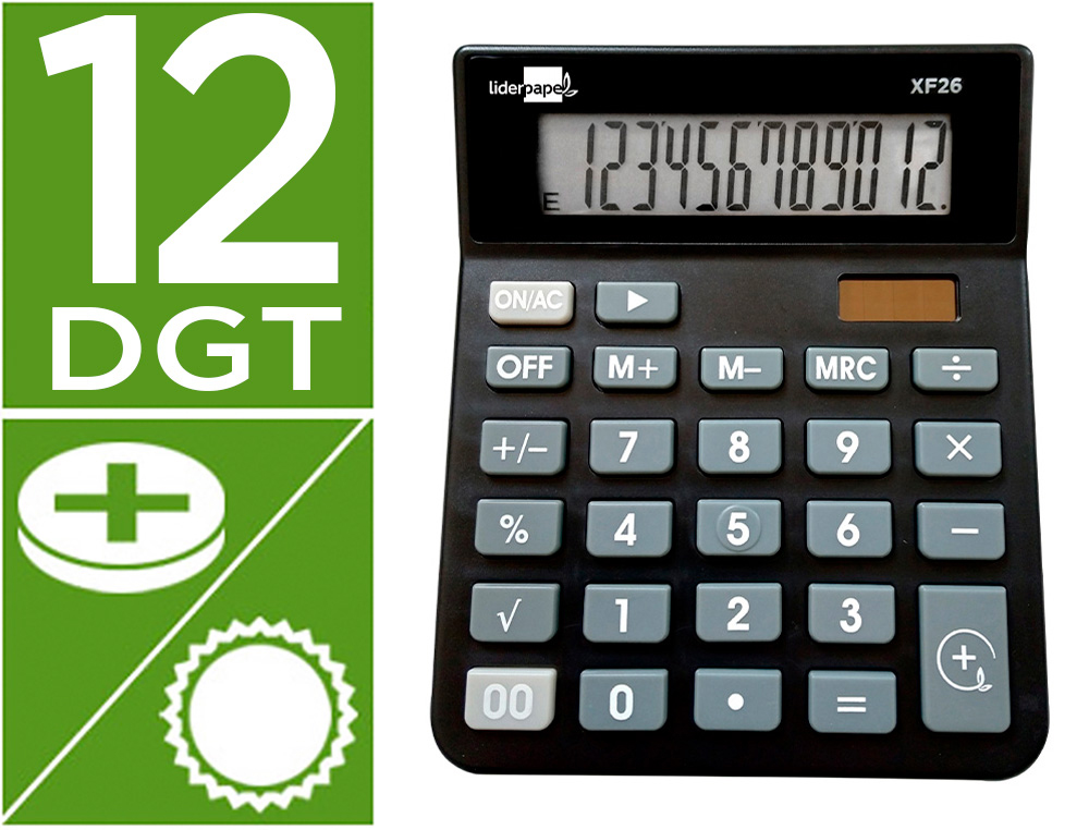 [163491] Calculadora liderpapel sobremesa xf26 12 digitos solar y pilas color negro 127x105x24 mm