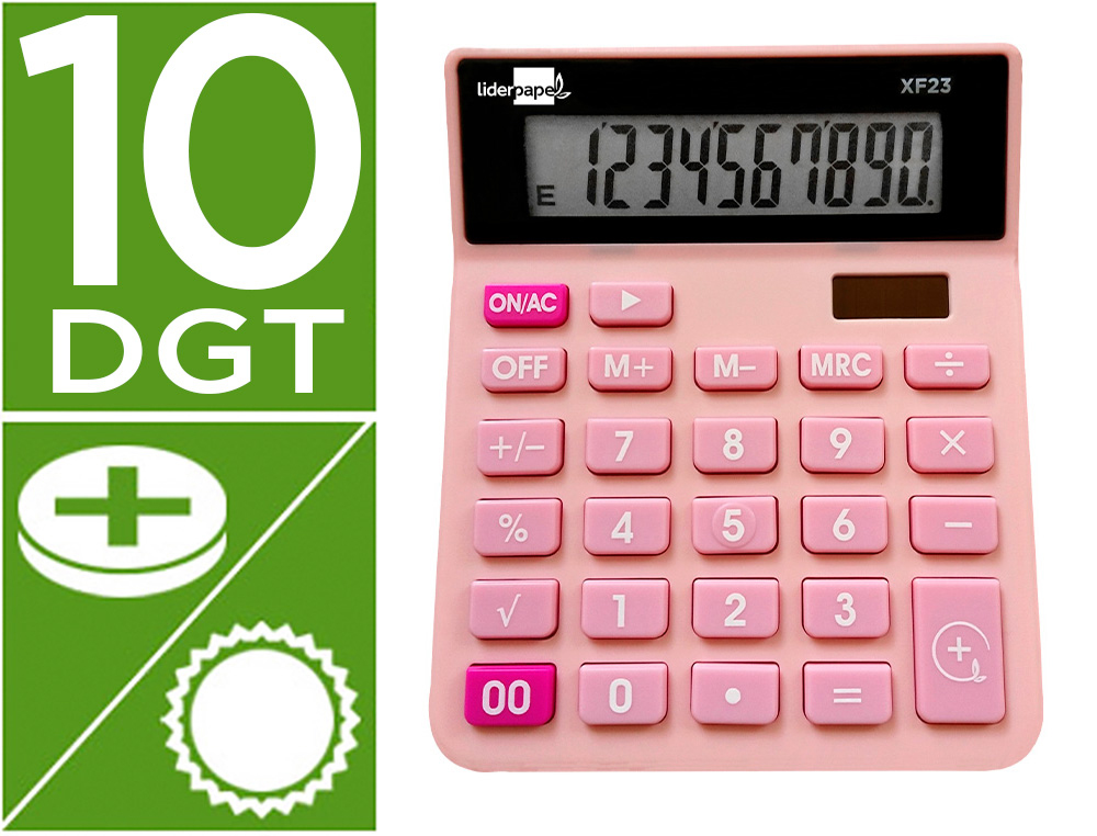 [163488] Calculadora liderpapel sobremesa xf23 10 digitos solar y pilas color rosa 127x105x24 mm
