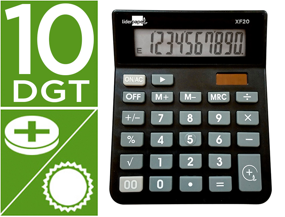 [163485] Calculadora liderpapel sobremesa xf20 10 digitos solar y pilas color negro 127x105x24 mm