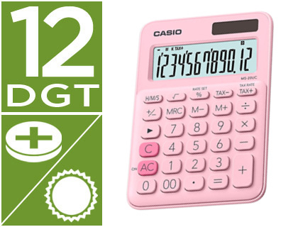 [155213] Calculadora casio ms-20uc-pk sobremesa 12 digitos tax +/- color rosa