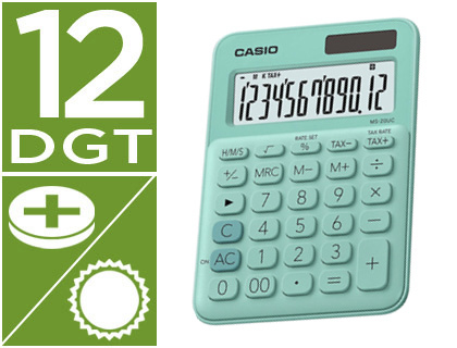 [155212] Calculadora casio ms-20uc-gn sobremesa 12 digitos tax +/- color verde