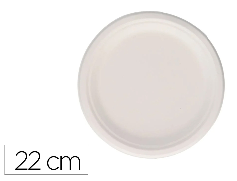 [171062] Plato fibra caña azucar bunzl biodegradable 22 cm diametro color blanco paquete de 50 unidades