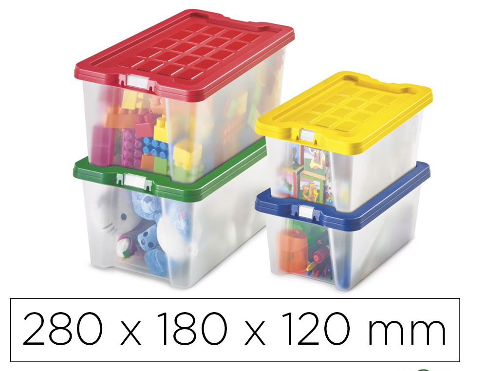 [170843] Caja multiusos faibo transparente con asas y tapa colores capacidad 4 l 280x180x120 mm