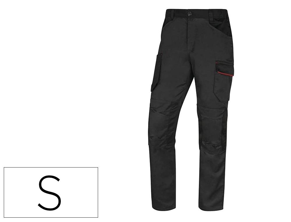 [167242] Pantalon de trabajo deltaplus con cintura elastica 7 bolsillos color gris-rojo talla s