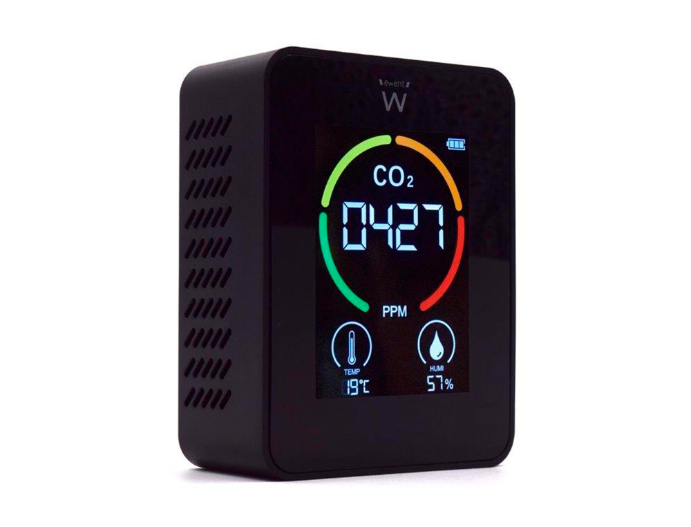 [165940] Medidor de co2 ewent pantalla led color detector calidad aire con indicador de temperatura y humedad usb-c
