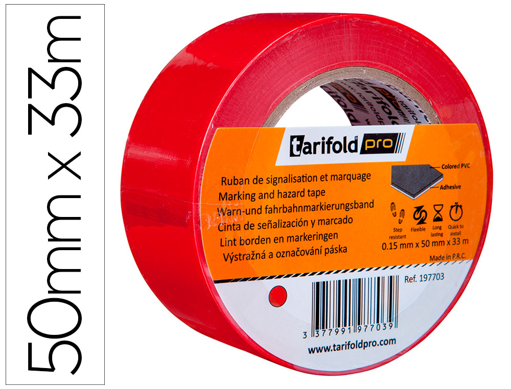 [165432] Cinta adhesiva tarifold para marcaje y señalizacion de suelo 33 mt x 50 mm color rojo